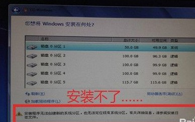 U盘安装Win7提示安装程序无法创建新的系统分区怎么办