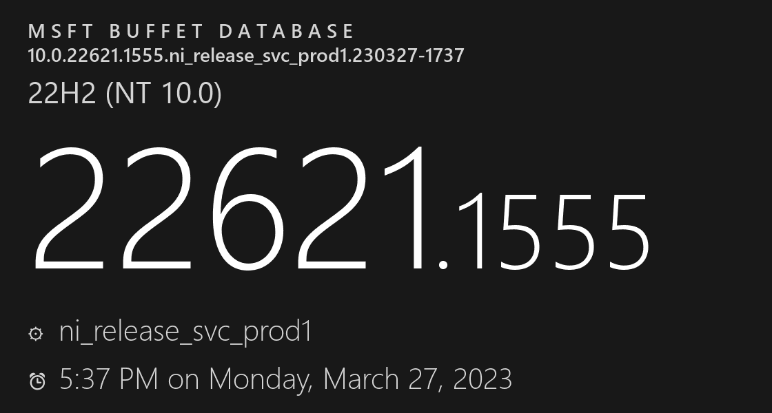 微软发布Win11 22H2 22621.1555(KB5025239)正式版补丁！