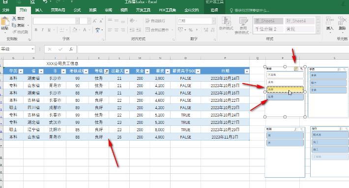 Excel中插入和使用切片器进行筛选的方法