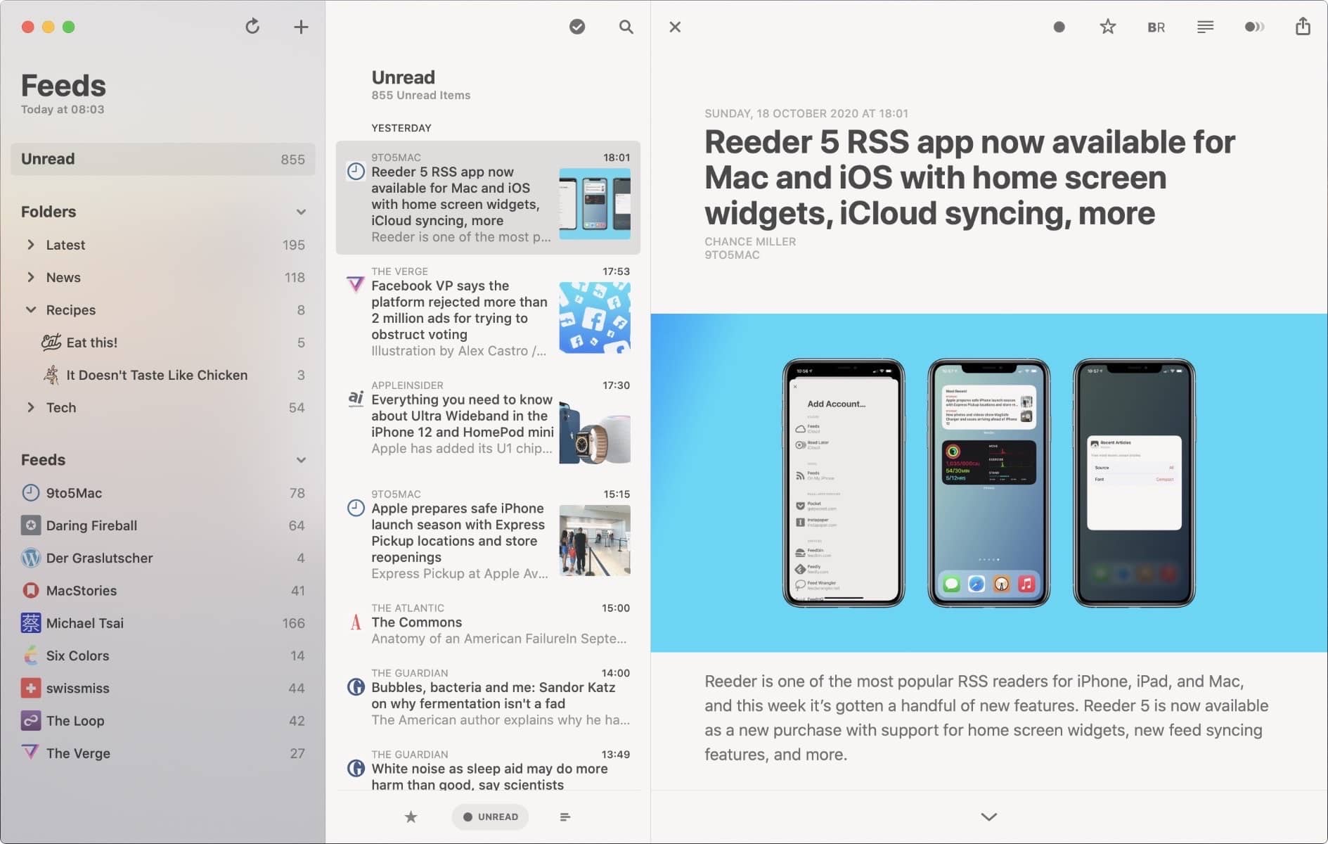 Reeder 5.4 for mac 最美Rss阅读器下载