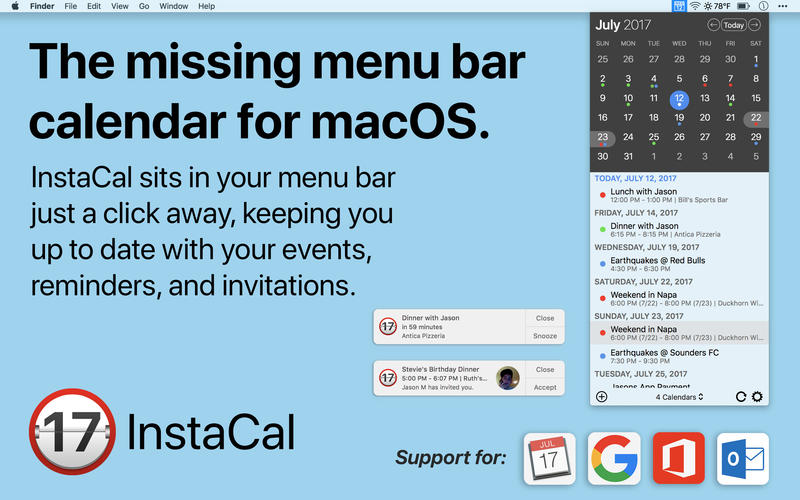 InstaCal for Mac 1.5 破解版 - 优秀的菜单栏日历工具