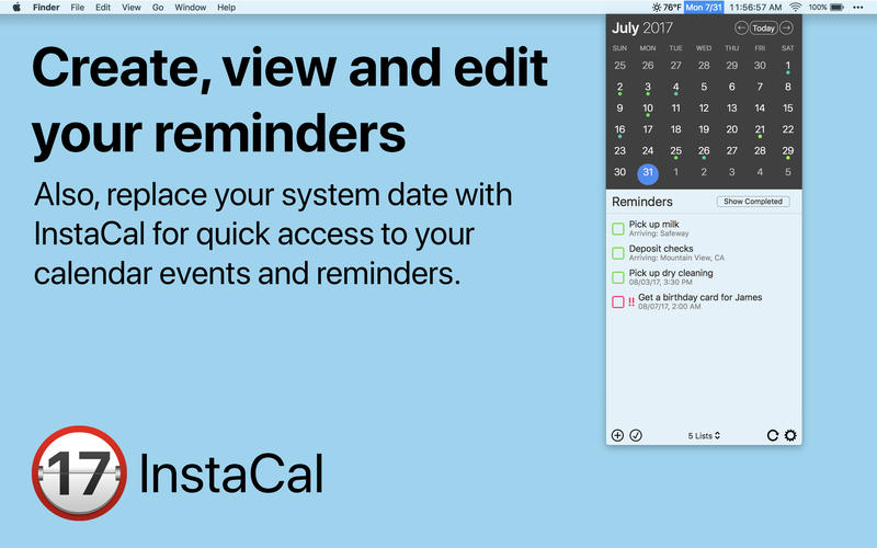 InstaCal for Mac 1.5 破解版 - 优秀的菜单栏日历工具