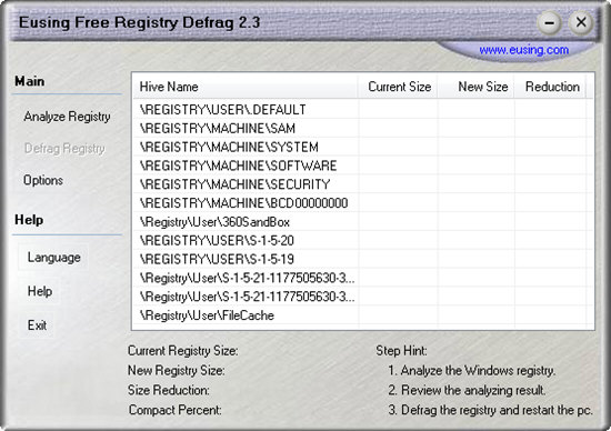 Eusing Free Registry Defrag