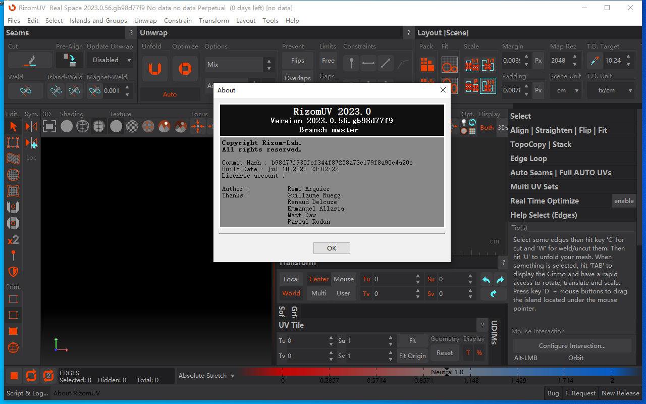 RizomUV 2023.0.56【三维模型展UV软件+破解文件+安装教程】英文破解版