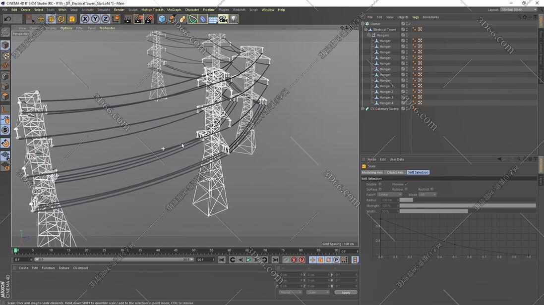 C4D电缆电线绳索样条弧度生成插件：CV-SToO_v3_0_2中文汉化版