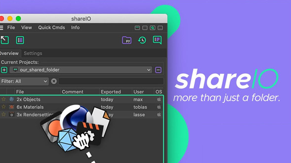 C4D工程文件模型素材贴图材质设置共享插件：Aescripts shareIO v1.10 For Cinema 4D R23 Win破解版免费下载